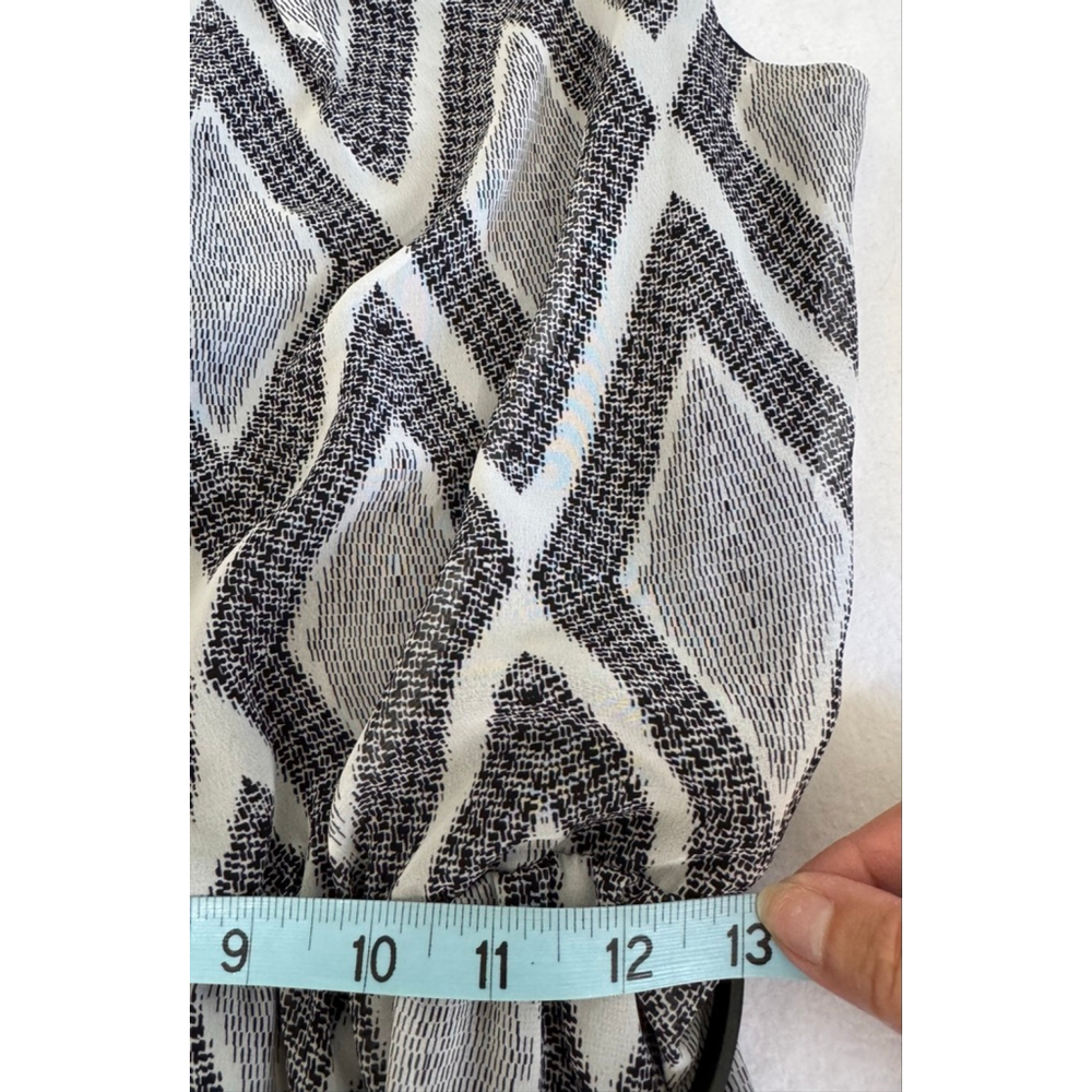 Women's AB Studio lined belted Dress Black White Geometric Print Sz L Sleeveless - Picture 9 of 9